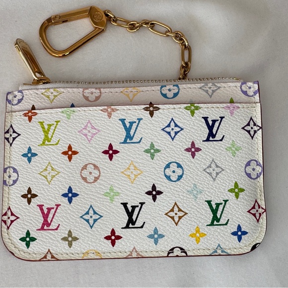LOUIS VUITTON Monogram Multicolor Key Pouch Card Holder Coin Purse White Litchi - Picture 14 of 14